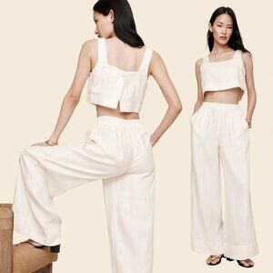 Banana Republic, Linen Square-Neck Cropped Tank, Magnolia Flower Ivory, Size XS